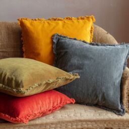 Graham and Green Square Olive Green Stonewashed Velvet Cushion - thumbnail 1