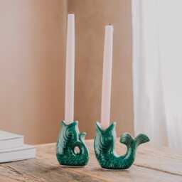 Graham and Green Set of Two Green Ceramic Fish Candle Holders - thumbnail 3