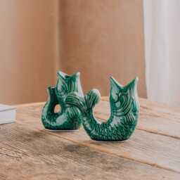 Graham and Green Set of Two Green Ceramic Fish Candle Holders - thumbnail 2