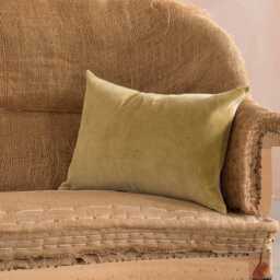 Graham and Green Pale Sage Velvet & Linen Backed Rectangular Cushion - thumbnail 2