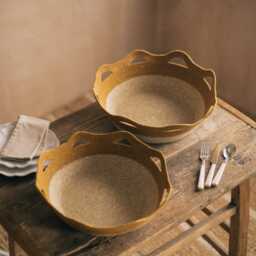Graham and Green Set of Two Rust Frill Seagrass Baskets - thumbnail 1