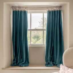 Graham and Green Set of Two Smoke Blue Velvet Cottage Curtains - L137 x W117cm - thumbnail 1