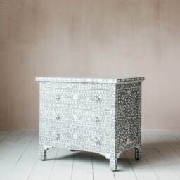 Graham and Green Classic Grey Mother of Pearl Large Bedside Table - thumbnail 4