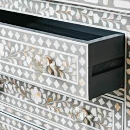 Graham and Green Classic Grey Mother of Pearl Large Bedside Table - thumbnail 6