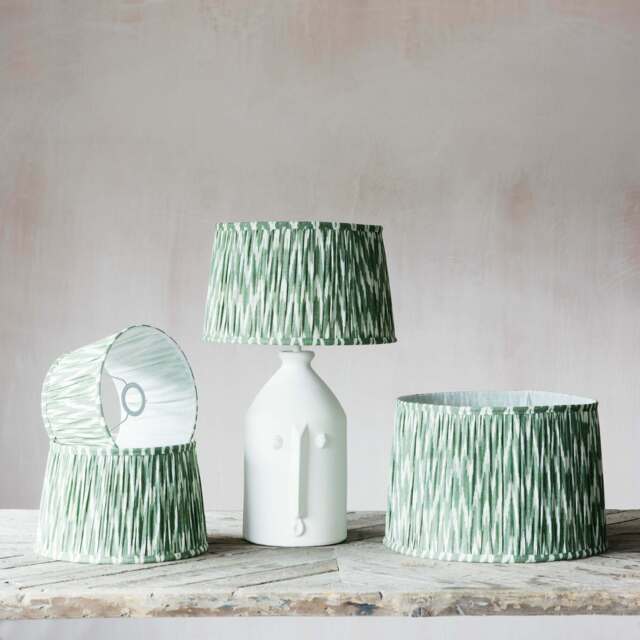 "Graham and Green 10"" Olive Green Pleated Ikat Lamp Shade" - image 1