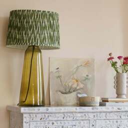 "Graham and Green 10"" Olive Green Pleated Ikat Lamp Shade" - thumbnail 4