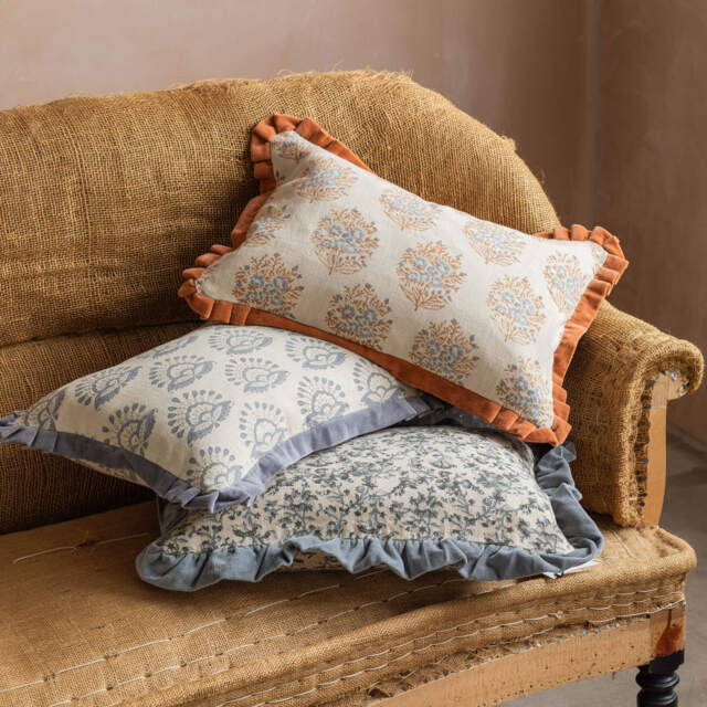 Graham and Green Calantha Hand-Block Printed Small Rectangular Cushion - image 1