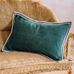 Graham and Green Gabrieli Olive Linen Rectangular Cushion - thumbnail 2