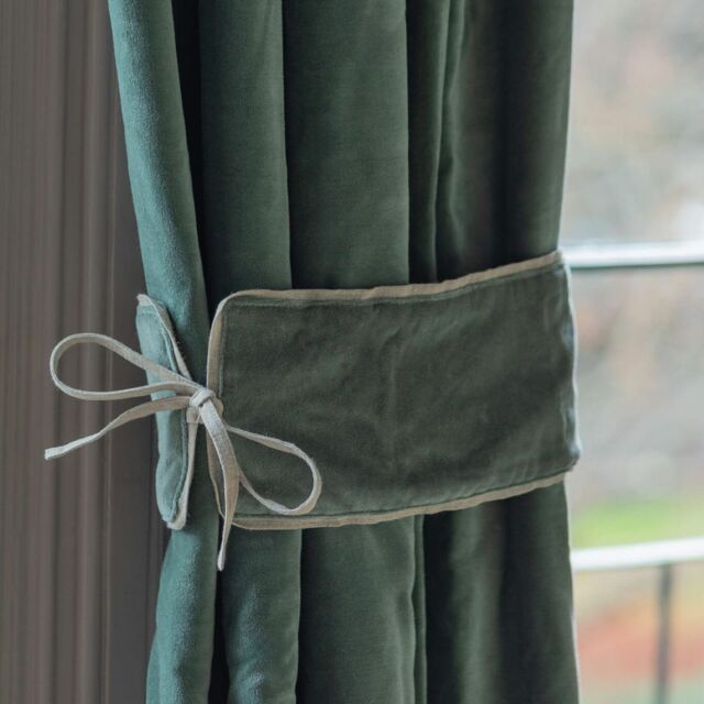 Graham and Green Set of Two Dark Sage Velvet Curtain Tie Backs - image 1