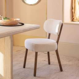 Graham and Green Rigby White Bouclé Dining Chair with Natural Legs