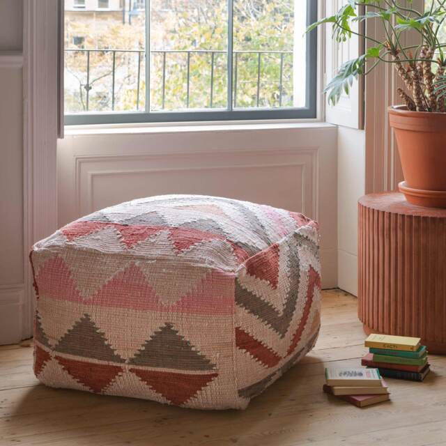 Graham and Green Small Chindi Rag Rug Pouffe - image 1
