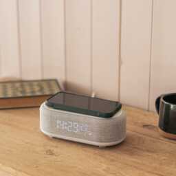 Graham and Green Oval Grey Alarm Clock with Wireless Speakers and Phone Charger - thumbnail 3