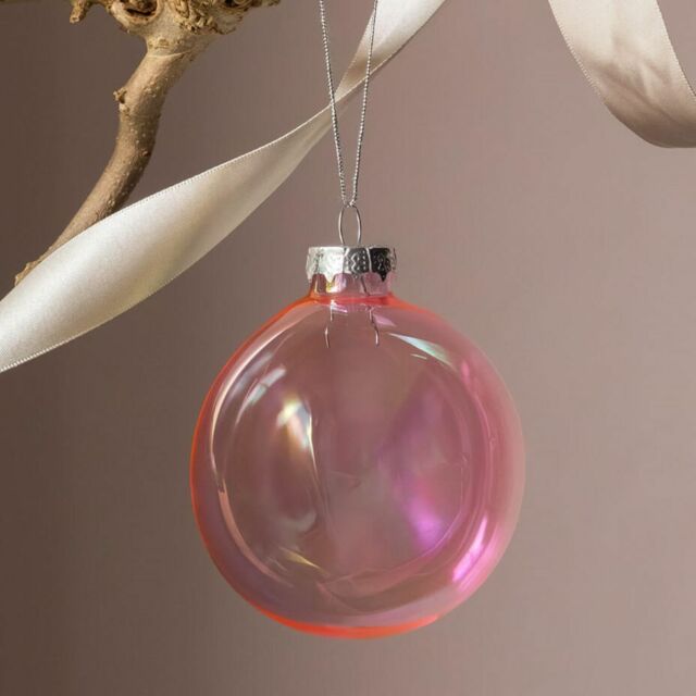 Graham and Green Small Pink Clear Glass Christmas Bauble