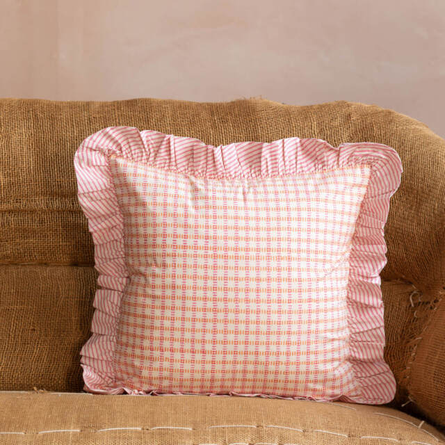 Graham and Green Sundae Pink & Orange Frill Square Cushion - image 1