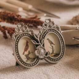 Graham and Green Bow Twin Oval Antiqued Silver Photo Frame - thumbnail 1