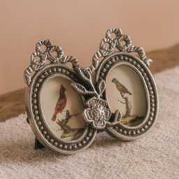 Graham and Green Bow Twin Oval Antiqued Silver Photo Frame - thumbnail 2