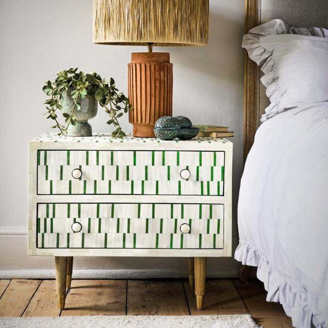 Graham and Green Zarina Green Stripe Bone Inlay Bedside Table - image 1