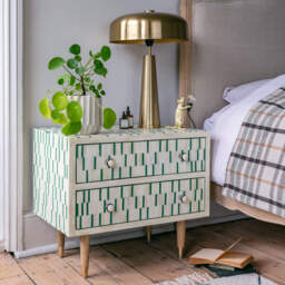 Graham and Green Zarina Green Stripe Bone Inlay Bedside Table - thumbnail 2