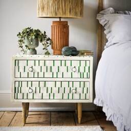Graham and Green Zarina Green Stripe Bone Inlay Bedside Table
