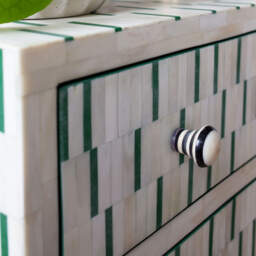 Graham and Green Zarina Green Stripe Bone Inlay Bedside Table - thumbnail 4