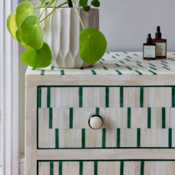 Graham and Green Zarina Green Stripe Bone Inlay Bedside Table - thumbnail 3