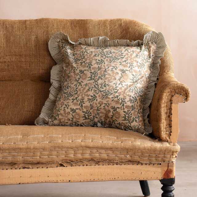 Graham and Green Lilia Block Printed Frilly Square Cushion - image 1