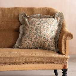 Graham and Green Lilia Block Printed Frilly Square Cushion - thumbnail 1