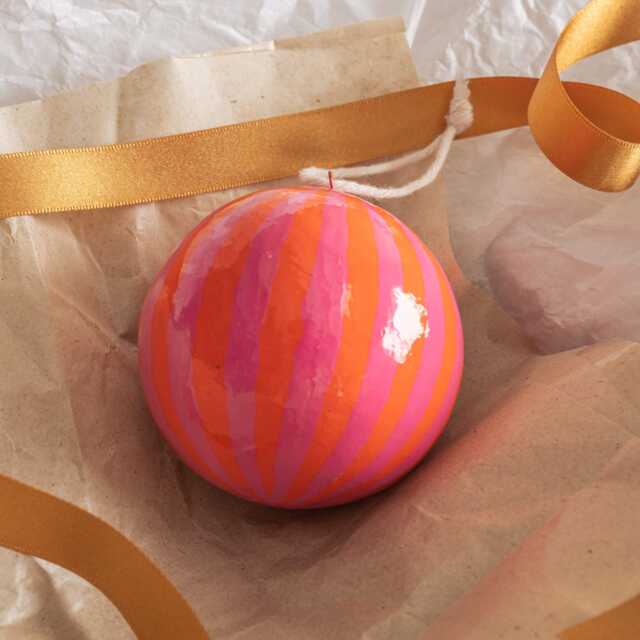 Graham and Green Pink & Orange Stripe Papier Maché Christmas Tree Bauble