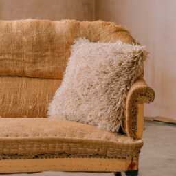 Graham and Green Sand Faux Fur Square Cushion - thumbnail 1