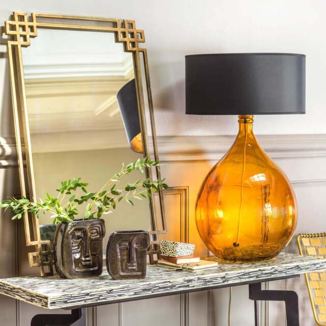 Graham and Green Extra Large Round Amber Glass Lamp by Graham
