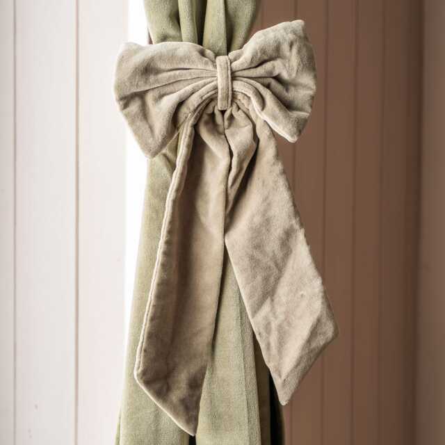 Graham and Green Set of Two Pale Sage Velvet Bow Curtain Tie Backs - image 1