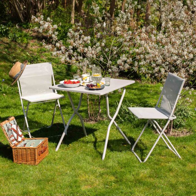 Graham and Green Seigle White Balcony Table and Two Chairs Set - image 1