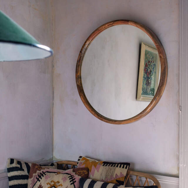 Graham and Green Walter Natural Wood Small Round Mirror - image 1