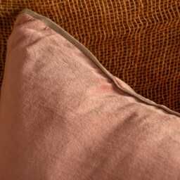 Graham and Green Mocha Rose Velvet Square Cushion with Linen Trim - thumbnail 2