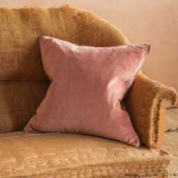 Graham and Green Mocha Rose Velvet Square Cushion with Linen Trim - thumbnail 1