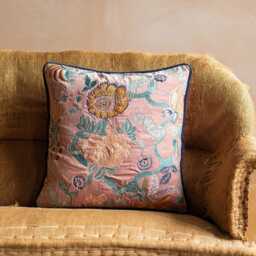 Graham and Green Rosalind Embroidered Teal Velvet Square Cushion - thumbnail 4