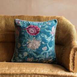 Graham and Green Rosalind Embroidered Teal Velvet Square Cushion - thumbnail 2