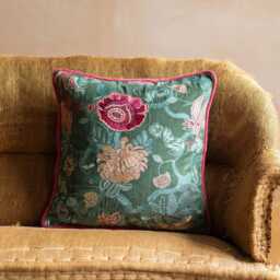 Graham and Green Rosalind Embroidered Teal Velvet Square Cushion - thumbnail 3