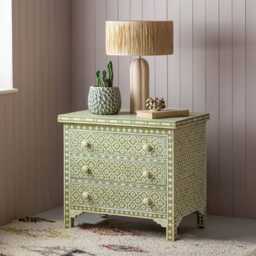 Graham and Green Olive Floral Bone Inlay Large Bedside Table - thumbnail 2