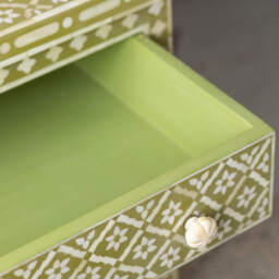 Graham and Green Olive Floral Bone Inlay Large Bedside Table - thumbnail 4