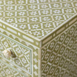 Graham and Green Olive Floral Bone Inlay Large Bedside Table - thumbnail 5
