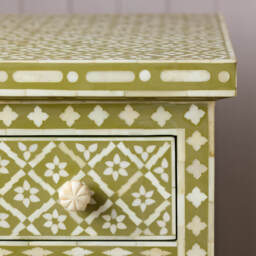 Graham and Green Olive Floral Bone Inlay Large Bedside Table - thumbnail 3