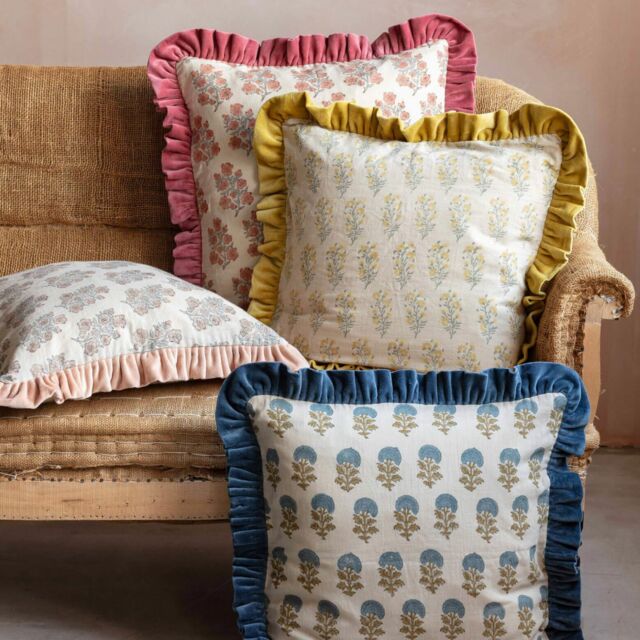 Graham and Green Asta Floral Block Printed Cushion Square - image 1