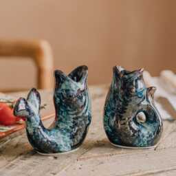 Graham and Green Set of Two Blue Ceramic Fish Candle Holders - thumbnail 2