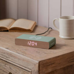 Graham and Green Retro Sage Green LED Alarm Clock Phone Charger - thumbnail 1