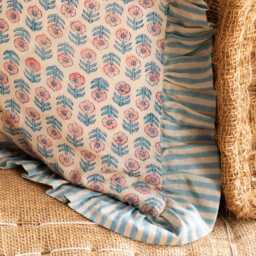 Graham and Green Paloma Block Printed Frilly Square Cushion - thumbnail 2