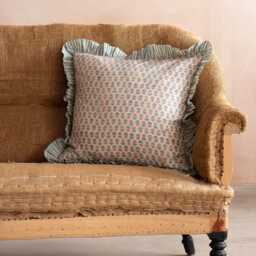 Graham and Green Paloma Block Printed Frilly Square Cushion - thumbnail 1