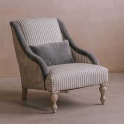 Graham and Green Gabriel Grey Velvet & Linen Stripe Armchair - thumbnail 2