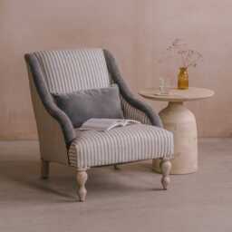 Graham and Green Gabriel Grey Velvet & Linen Stripe Armchair