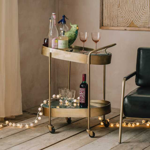 Graham and Green Slanted Iron & Green Marble Drinks Trolley - image 1